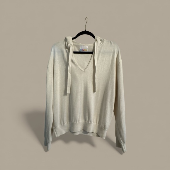 Crush Pull Over Hoodie Sweatshirt in Cream - Women’s Cotton Silk Cashmere Blend - Picture 2 of 9